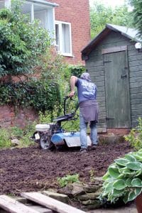 Rotovating the lawn