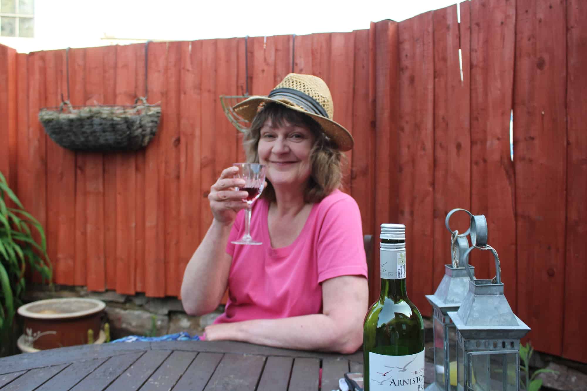 Vanda enjoying Wine in the garden